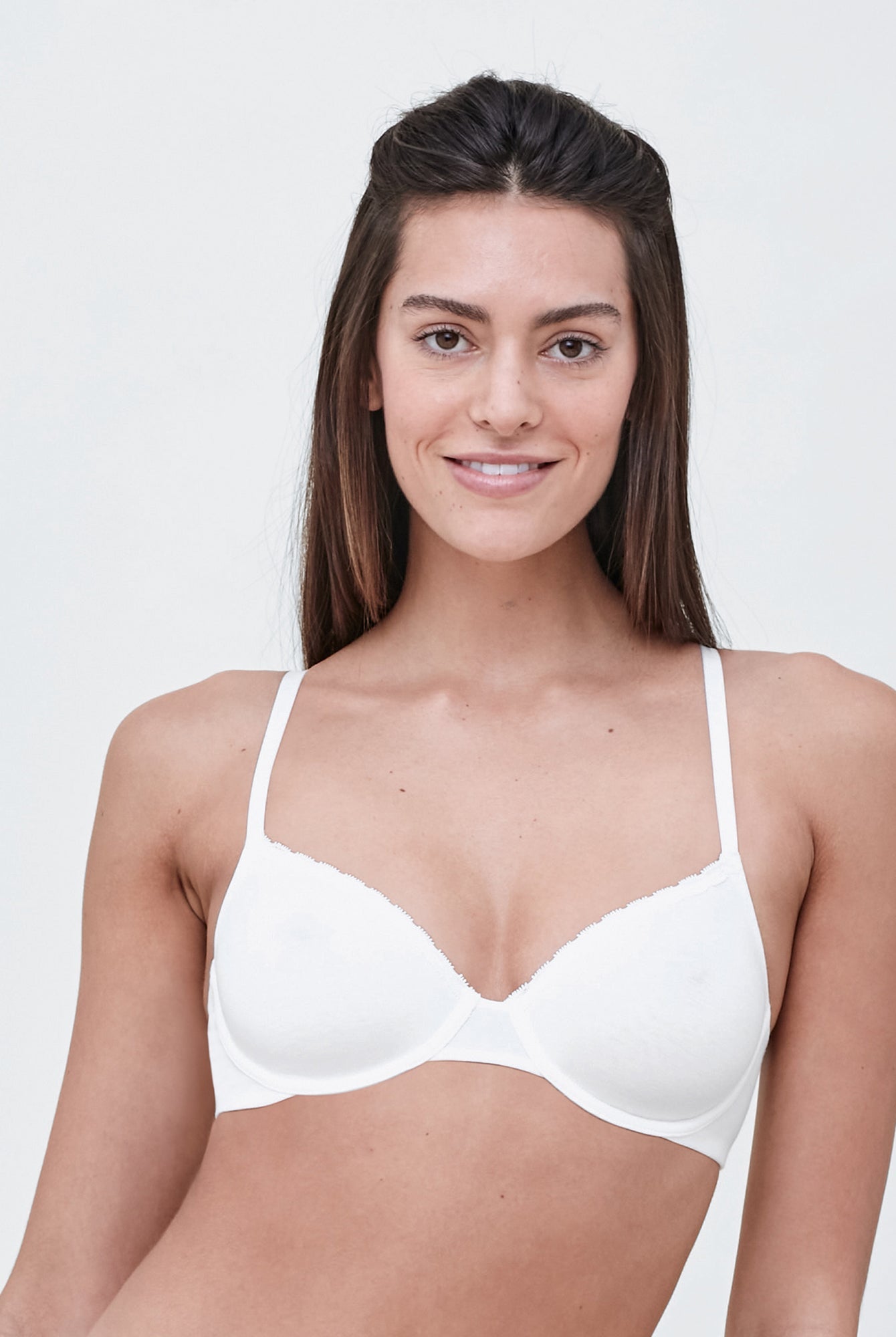 Skarlett Blue Dnu Women's Dare Fully Adjustable Comfortable Everyday Demi T  Shirt Bra With Dotted Stretch Lace And In White,nylon
