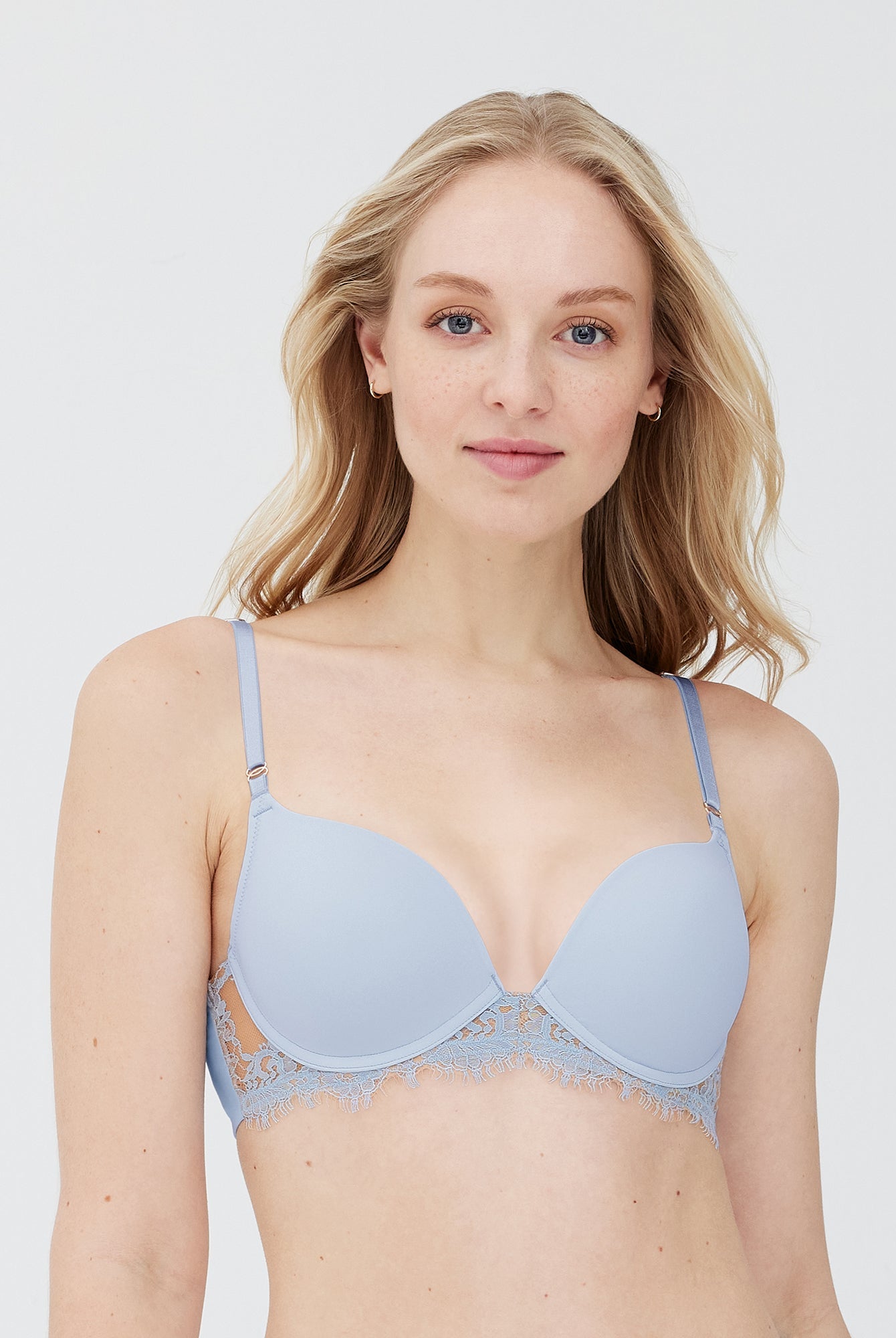 Sky-blue Super-padded lace push-up bra - Buy Online